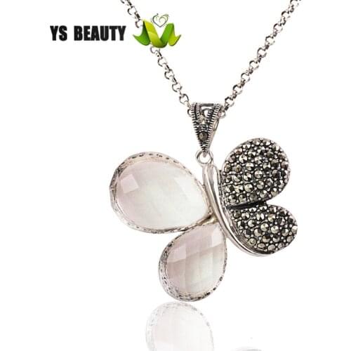 Butterfly modeling 925 sterling silver inlaid gem pendant individual character girl necklace suits workplace dress collocation