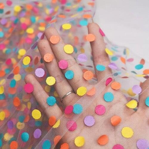 White, Black Soft Rainbow Polka Dots Tulle Fabric, Swiss Net Fabric And Printed Dots For Girl, Dress, Skirt, By The Yard