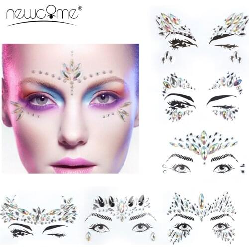 Shiny Face Decoration 3D Sexy Face Tattoo Stickers Temporary Sticker Trendy Shiny Acrylic Drill Sticker Temporary Tattoo Sticker