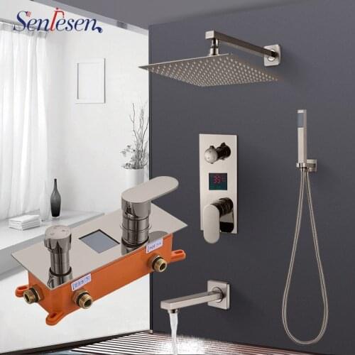 Senlesen Digital Shower Faucet Brushed Nickle Stainless Steel Shower Head W/ Hand Spray Para Bathroom Shower Douche Mixer Tap