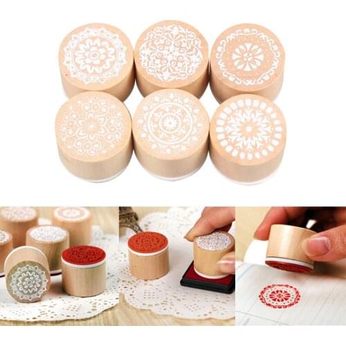 Floral Wooden Round Rubber Stamps for DIY Scrapbooking Photo Album Decoration Embossing Folder Stamps Craft