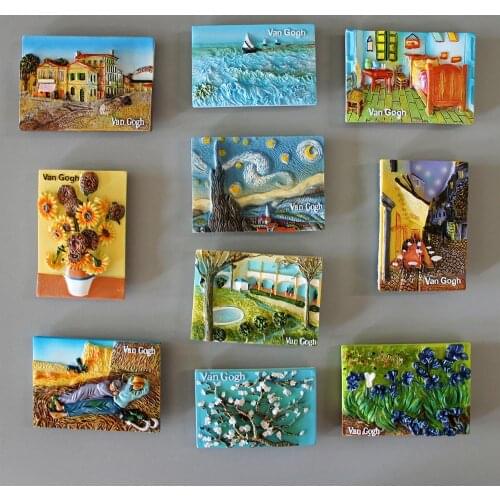 Home Decoration Van Gogh Starry Sky Apricot Blossom Refrigerator Sticker Famous Painting Polyresin Fridge Magnet Souvenir
