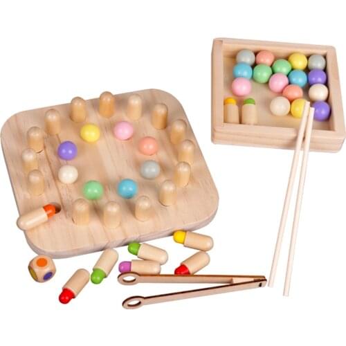 Children Rainbow Memory Chess Wooden Toys Montessori Educational Logical Thinking Training Kids Color Recognition Clip Beads Toy