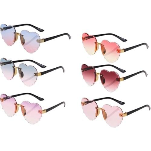 Child Cute Heart Rimless Frame Sunglasses Children Kids Gray Pink Red Lens Fashion Boys Girls UV400 Protection Eyewear New 2021