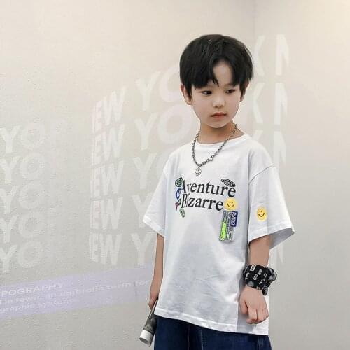 Big Boys Cotton T Shirts Fashion New Childrens Letter Print Korean Style Tops Casual Loose High Quality T-shirts for Boy 3-10 Y