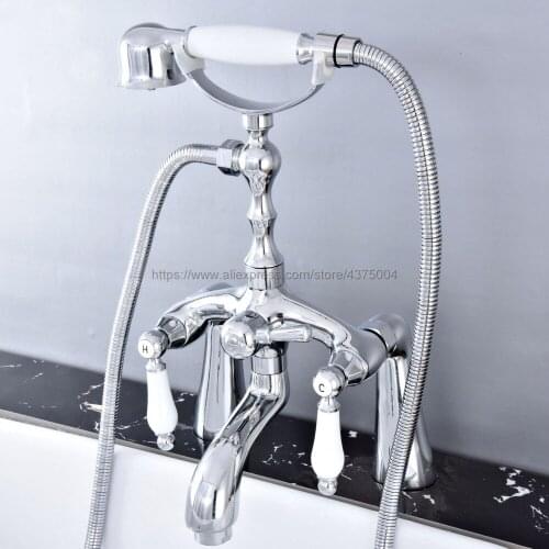 Bathtub Faucet Chrome Deck Mounted Bathroom Tub Faucet Dual Handle W/ Hand Shower Sprayer Tub Mixer Tap Ntf758