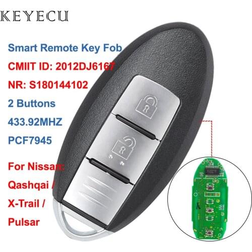 Keyecu S180144102 Smart Remote Car Key Fob 2 Buttons 433.92MHz with PCF7945 Chip for Nissan Qashqai Pulsar X-Trail, 2012DJ6167