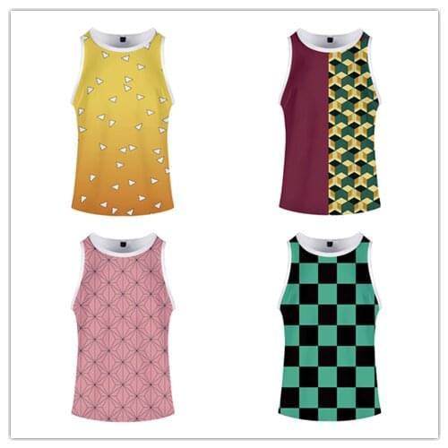 Anime Demon Slayer Kimetsu No Yaiba Tanjiro Kamado Cosplay Costume Adult Men Vest Top Causal Summer Streetwear