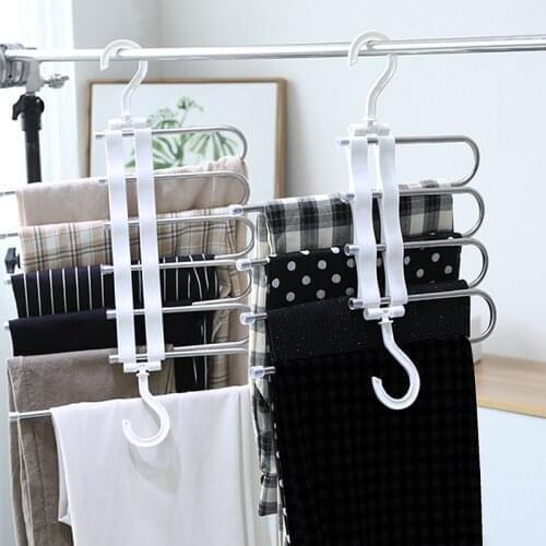 Multifunction 6 in 1 Pant rack shelves Stainless Steel Clothes Hangers Multi-functional Wardrobe Hanger