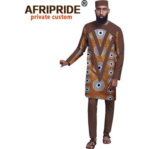 Mens Casual Tracksuit African Clothing Print Coats Ankara Pants Tribal Hat 3 Piece Set Dashiki Outfits Outwear Clothes A2016036