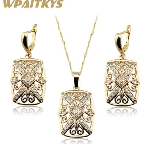 White Cubic Zirconia Gold Color Necklace Pendant Earrings Jewelry Sets For Women Free Gift Box WPAITKYS