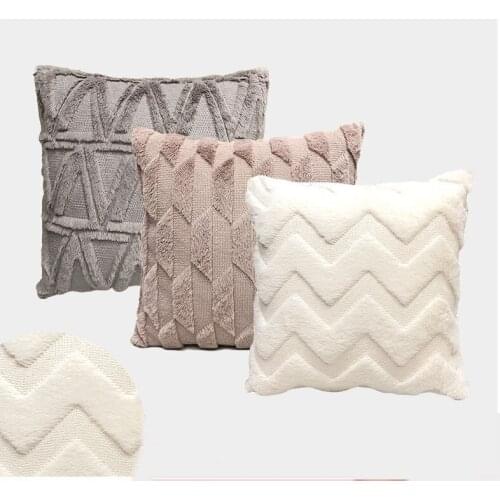 Faux Rabbit Fur Cushion Cover Solid Soft Plush Geometry Throw pillow case for Living Room Car Chair Decoration housse de coussin