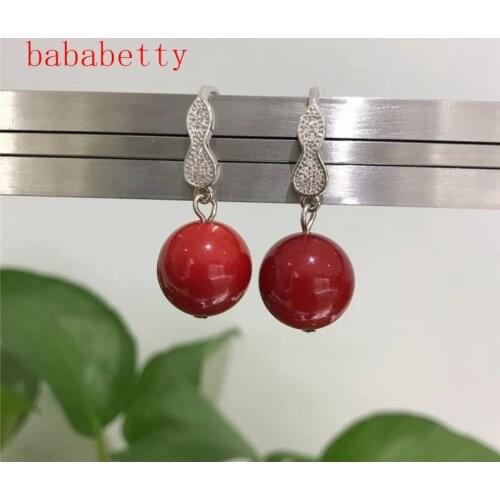 New 18 k GP 14 mm red shell pearl earrings gift