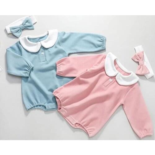 New 2020 Autumn Winter Infant Baby Girls Petals Collar Rompers And Bow 0-3Yrs Baby Headband Clothing Kids Girl Rompers Clothes