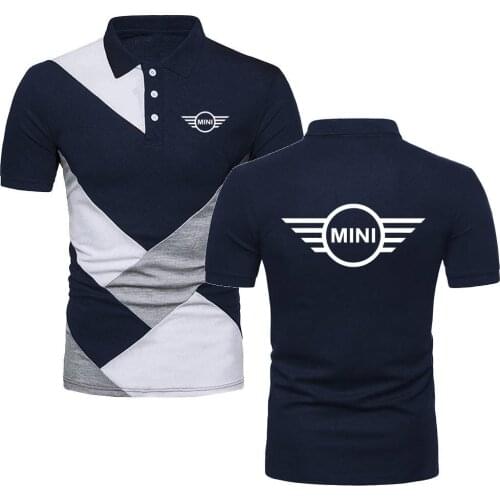 New Summer Mens Polo Shirt MINI Car Logo Casual Splicing Lapel Neck High Quality Cotton Mens Short Sleeve Contrast Color Polo