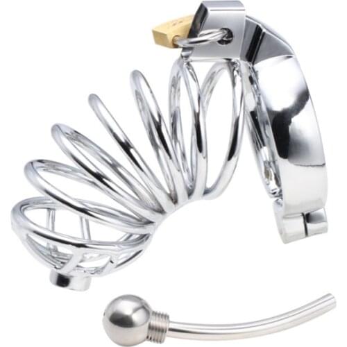 New Sex Toys For Men Metal Male Chastity Device Cock Cage With Urethral Catheter Penis Lock