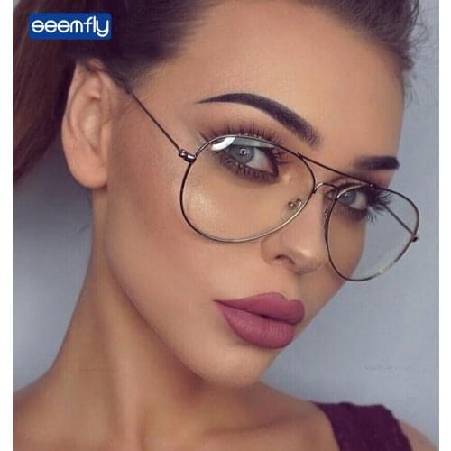 Seemfly Oversized Metal Myopic Glasses Classic Pilot Short-sighted Glasses Women Fashion Retro Eyeglasses Clear Lens Spectacles