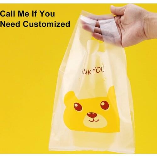 50pcs/Lot Supermarket Plastic Bags Transparent Shopping Bag Handle Fruit Food Packaging Carry Out Bags Can Be Customized Logo