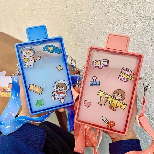 Portable Flat Paper Water Bottles Clear for Drink Cup Plastic Kettle Jug Square Book Shape Flask Gourd Sport Travel