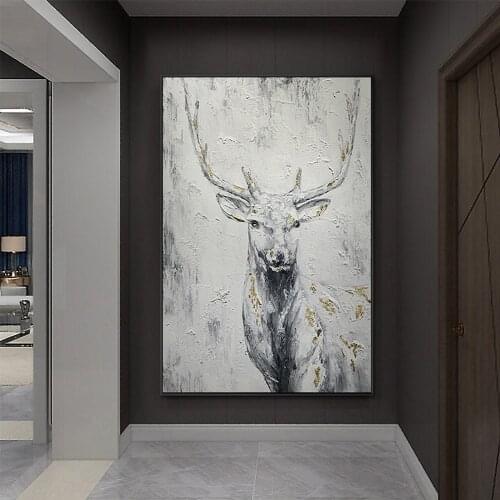 Hand-Painted Oil Painting On Canvas Rich Deer Animal Pattern Decorative Painting Neo-Classical Porch Mural Handmade Art Cuadros
