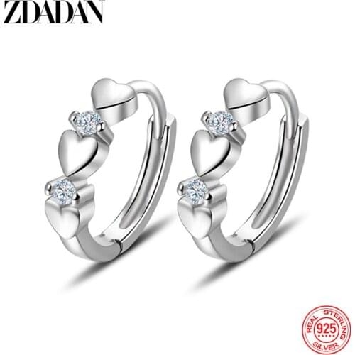 ZDADAN 925 Sterling Silver Heart Shaped Hoop Earring For Women Girl Jewelry Party Gift