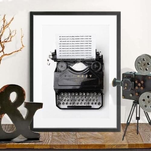 Nordic Canvas Print Poster Black White Quotes Typewriter All Work No Play Makes Jack A Dull Boy Home Theater Wall Art Decor