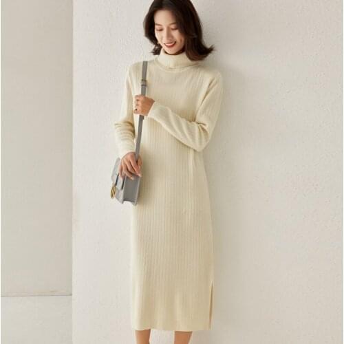 High-quality soft cashmere sweater womens new high-neck basic womens pullover dress solid color plus size