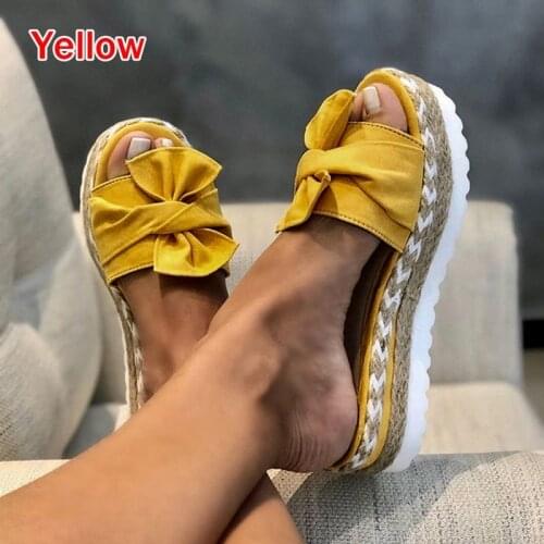 Women Slippers Summer Platform Slippers Wedges Sandals Women Bow Tie Peep Toe Slides Outdoor Beach Ladies Shoes Zapatos De Mujer