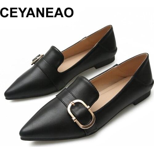 CEYANEAO Women flat shoes 2020 spring new soft leather women casual shoes large size 33-43 comfortable lady shoes pointed toe