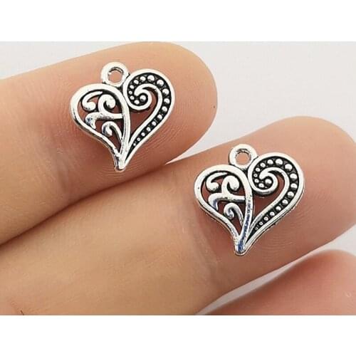 15pcs Peach heart charm 14x14mm heart charm Antique Silver Color Pendants DIY Crafts Making Findings Handmade Tibetan Jewelry