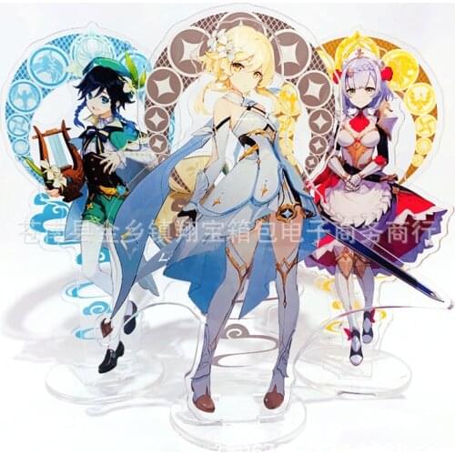 15CM Anime Figure Genshin Impact Zhongli Diluc Venti Klee Keqing Qiqi Acrylic Stand Model Plate Desk Decor Standing Sign Gifts