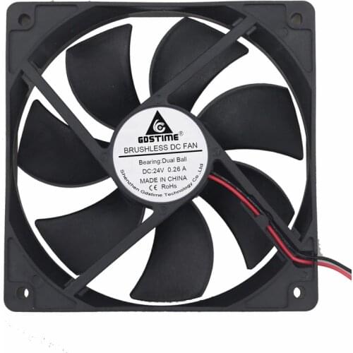 2 Pcs Gdstime DC 24V Dual Ball PC Cooling Fan 120mm x 25mm Brushless Cooler 120*120mm 300RPM High Speed 0.26A 12025B 2Pin