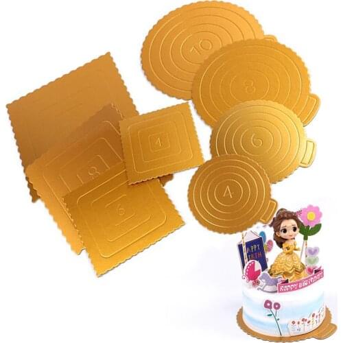 20PCS/SET Round/Square Mousse Cake Boards Gold Paper Cupcake Dessert Displays Tray Wedding Birthday Cake Pastry Decorative Tool
