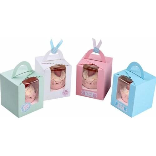 20pcs/lot-9.5*9.5*11cm-4color Paperboard 1 cupcake hand boxes DIY party gift box cookies snack candy box Baking packing boxes