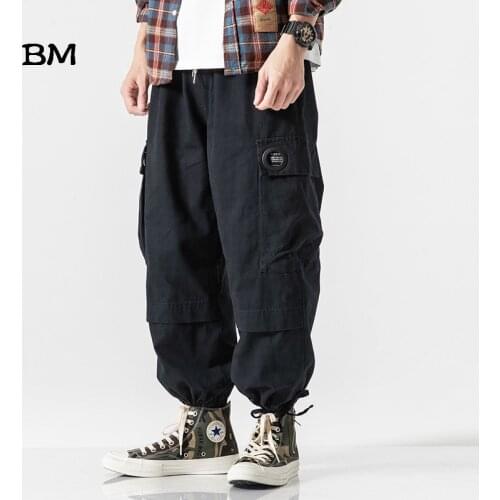 2019 Japanese Harajuku loose baggy pants men hip hop harem pants streetwear modis joggers army green cargo pants black trousers