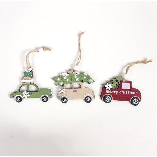 3PCS New Year 2022 Natural Wood Christmas Tree Ornament Wooden Hanging Pendants Gifts Car Noel Decora Adornos De Navidad 2021