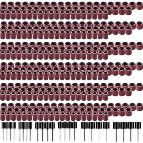 384 Pieces Drum Sander Set Including 360 Pieces Nail Sanding Band Sleeves and 24 Pieces Drum Mandrels for Rotary Tool