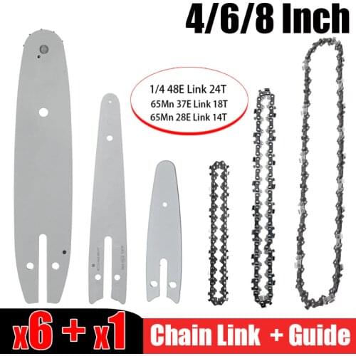 6Pcs 4Inch Mini Chain 6Inch Chainsaw 8Inch Drive Link 1/4 48E Chainsaw+Guide/Blade/Replacement Set For Electric ChainSaw Tools