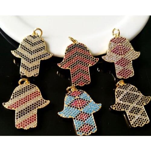 6Pcs Tiny CZ crystal Charm,CZ zircon Stone Micro pave Turkish Style Hamsa Hand Pendant,Jewelry Finding DIY necklace making P610