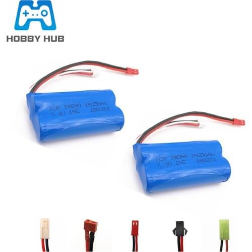 7.4V 1500mAh 18650 Lipo Battery For U12A Hanqi 957 948 WLtoys 12428 MJXRC T40 F39 F49 T39 Syma S033g H101 UD002 RC Boat cars
