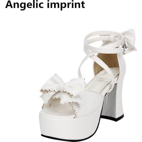 Angelic imprint woman mori girl lolita cosplay shoes lady super high heels pumps women princess summer dress sandals bow 33-47