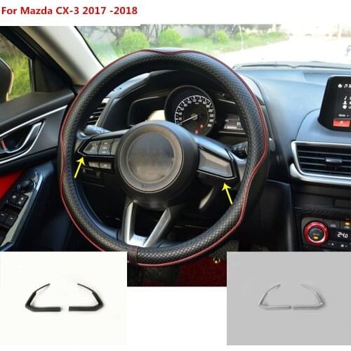 Car detector stick ABS chrome/carbon fibre Steering wheel Interior Kit Trim lamp frame 2pcs For Mazda CX-3 CX3 2016 2017 2018