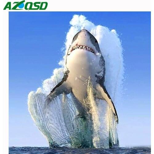 AZQSD Diamond Painting Mosaic Shark Full Square Drill 5D Diamond Mosaic Cross Stitch Kits Animal Handmade Craft