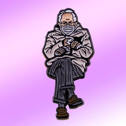 Bernie Sanders Pin Mittens Sitting Enamel Brooch Pin Backpack Hat Bag Collar Lapel Pins Badges Fashion Jewelry Accessories