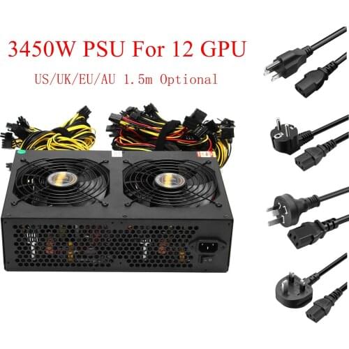 12GPU Cards Mining Power Supply 3450W RTX3090 Miner PSU ATX 12V With Dual 140mm Cooling Fan