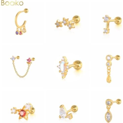 BOAKO 1pc Real 925 Sterling Silver Colorful CZ Stud Earrings for Women Piercing Cartilage Earring Small Cute Earrings Jewelry