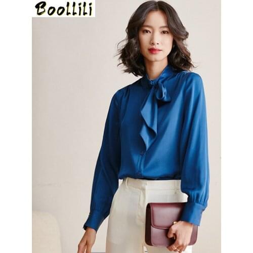 Boollili Real Silk Shirt Womens Tops and Blouses Office Lady Blouse Women Spring Autumn Vintage Blusas Mujer De Moda 2020