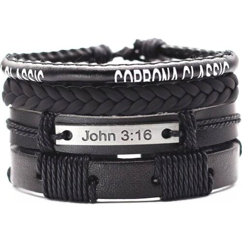 Punk Alloy Feather Cross Wing Charm Wood Beads Leather Bracelets Men Women Femme Homme Male Jewelry Freely Shipping 4 Pcs/set