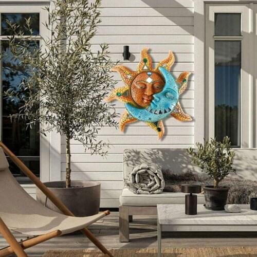 Sun and Moon Art Decoration Metal Printed Crafts Craetive Gifts Wall Hanging Ornament for Home Garden Courtyard KI