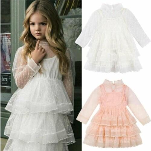 Kids Baby Girls Party Lace Dress Wedding Bridesmaid Dresses Openwork Mesh